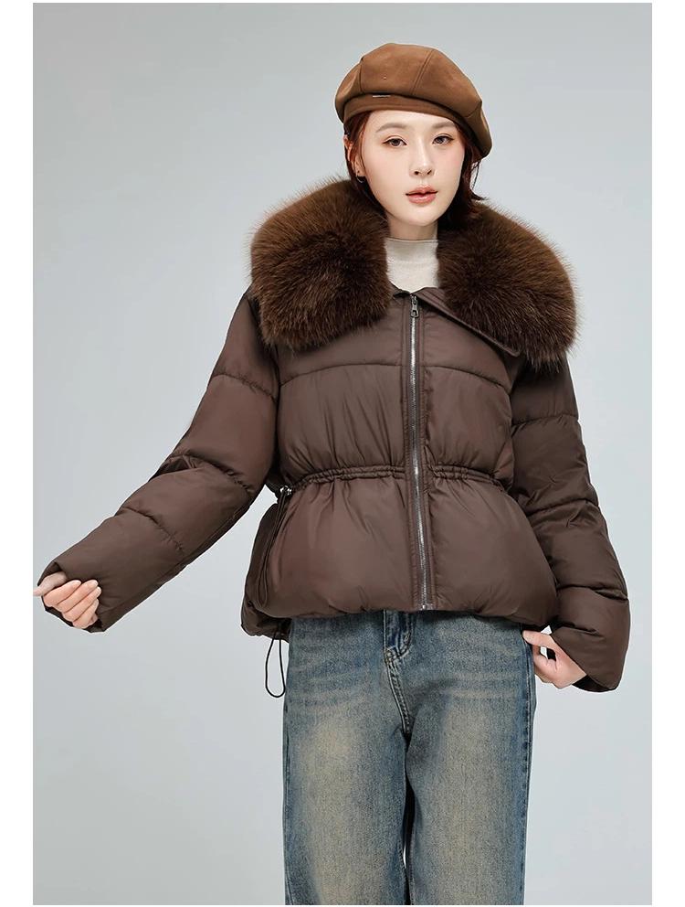 Women’s Short Big Fur Lapel Drawstring Warm Winter Jacket