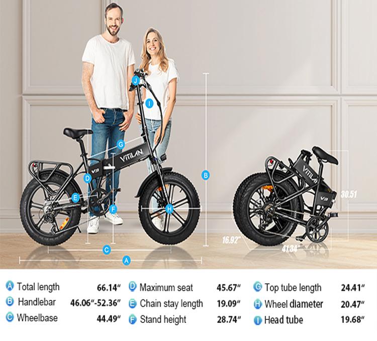 VITILAN V3 2.0 Urban Electric Bicycles 750W Motor (peak Power 1200W) 20-inch * 4.0-inch Chaoyang Puncture-resistant Tires