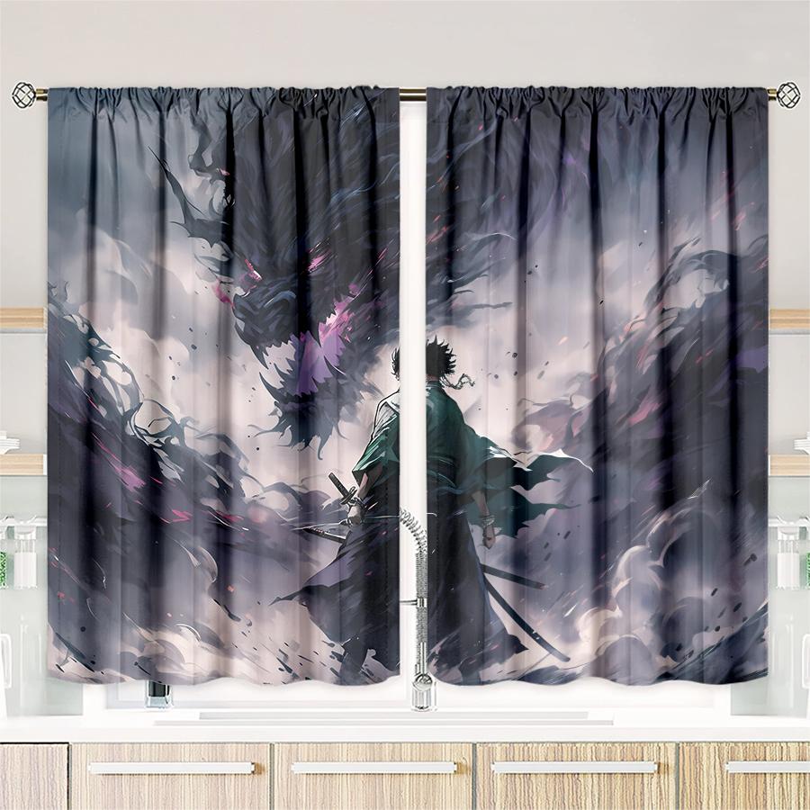 2pcs- Sword Saint and Evil Dragon Polyester Curtains, Pole bag curtains 42*84, Bedroom, living room, home room decoration