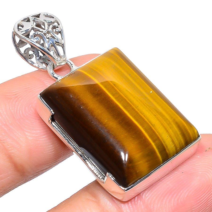 

Natural Tiger s Eye Gemstone 925 Solid Sterling Silver Gift Pendant 1.58 k1l36