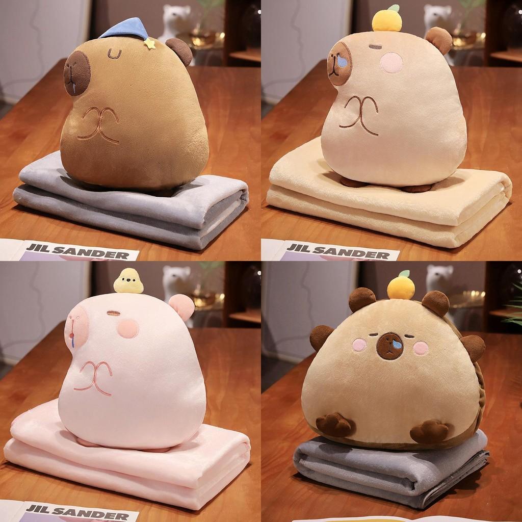 Capybara Plush Cartoon Toy Pillow Blanket Combo Convenient Multi Functional Doll