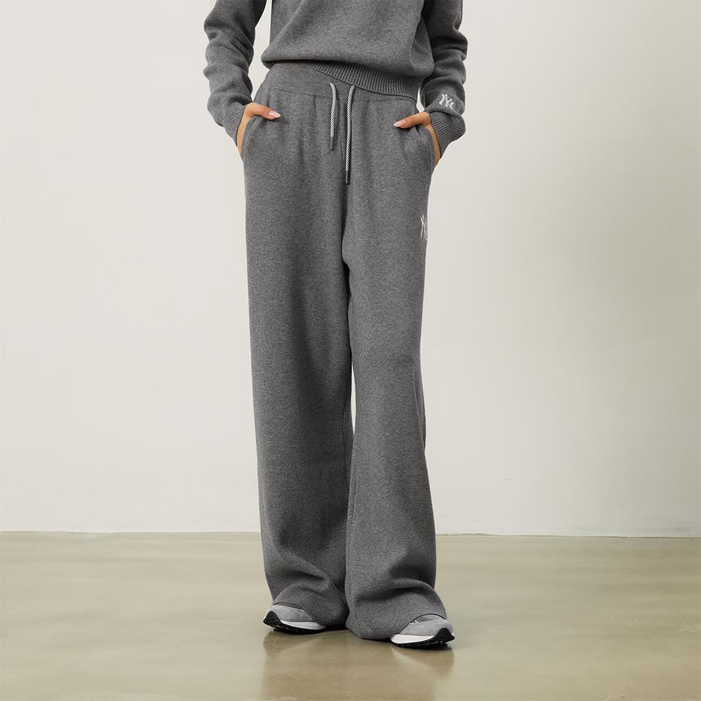 New MLB New York Yankees MLB Preppy Style Collection 24FW Knitted Fabric Pants Women's Dark Heather Gray 3FPTV0344-50MGD