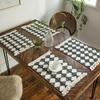 Imanqi Yun Black & White Patchwork Cotton Table Runner with Tassels, Korean Style