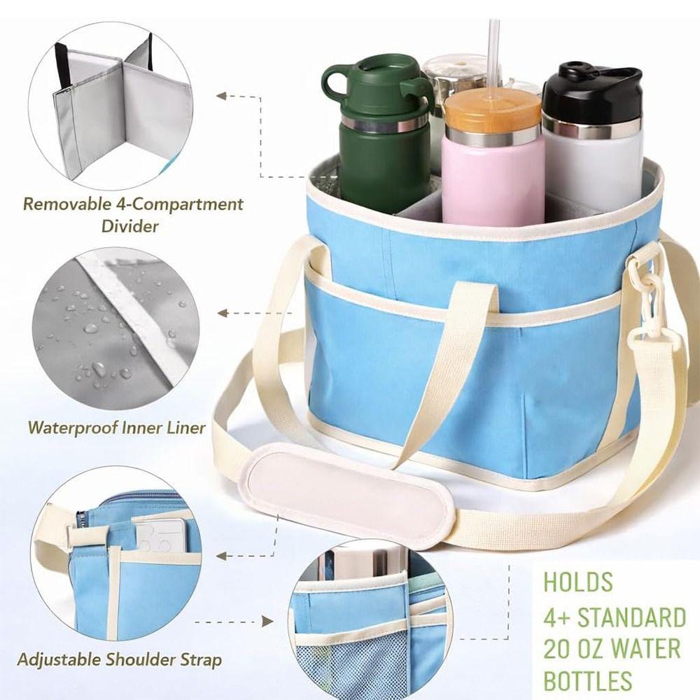 No-Spill Car Drink Carrier Bag Size 4 Compartment with Adjustable Strap Drink Bag Large Capacity Multiple Carrier Cup Stand