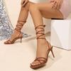Fashion Sexy Pumps Sandals Female Party Thin Super High Heels Shoes for Women Solid Leather Lace Up Summer Shoes Plus Size