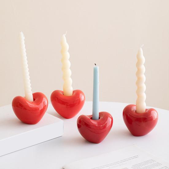 Heart Shaped Ceramic Candlestick Holder Small Romantic Candle Holder for Wedding Party Dinning Table Centerpiece Valentine's Day Anniversary Home