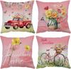 Spring Summer Pillow Covers Set Of 4 Floral Throw Pillow Covers Hello Sunshine Flower Cushion Covers Square Soft Pillow Cases