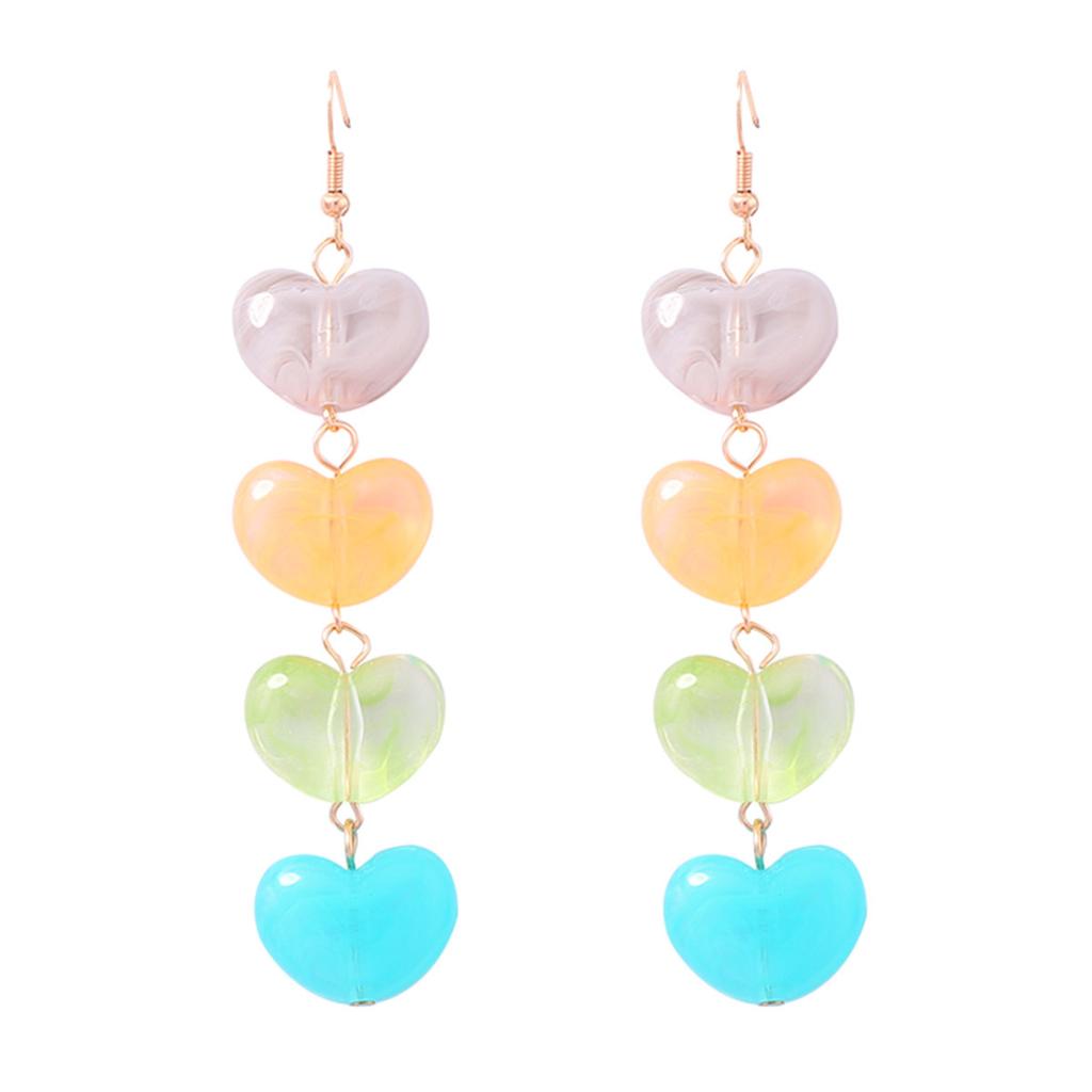 Gentle girly macaron quadruple love earrings long ear hook earrings transparent versatile holiday style girl