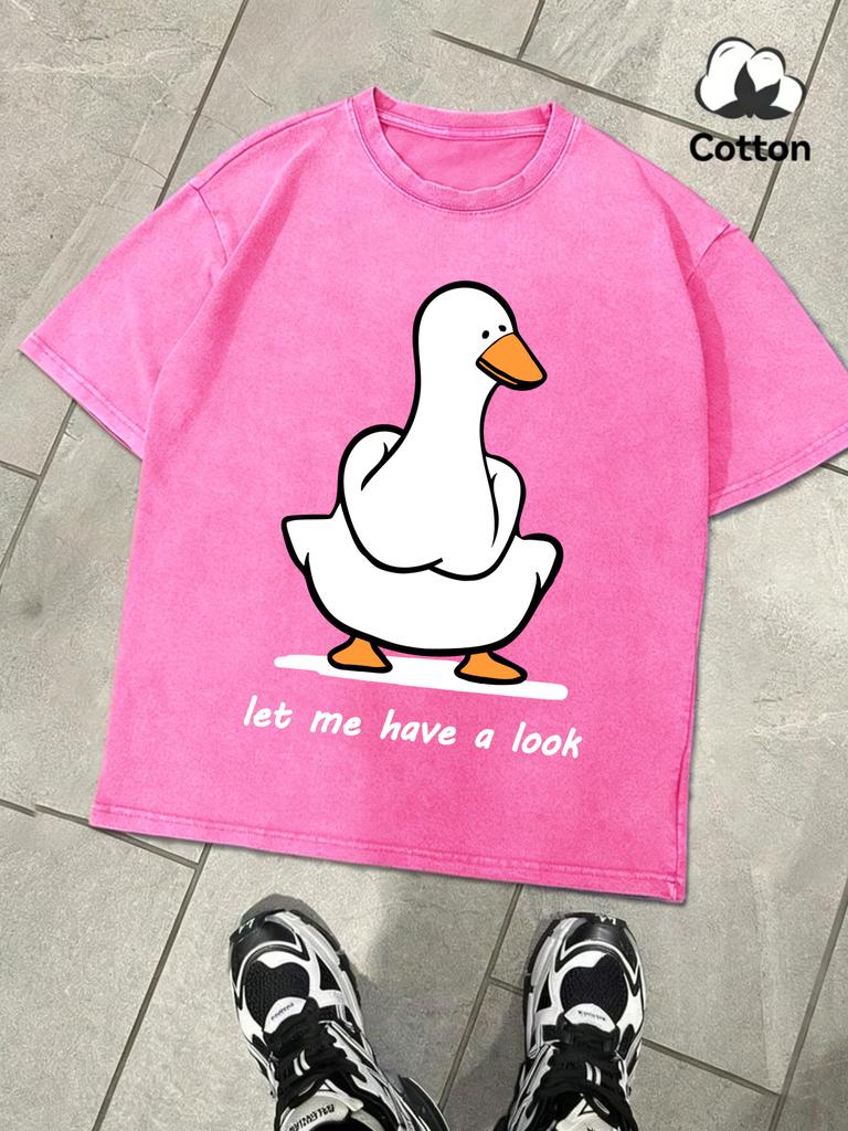 Let Me Have A Look Goose Design Washed TShirt Mens Summer ONeck Retro Tops Cotton Loose Short Sleeve Unisex Fashion Clothing