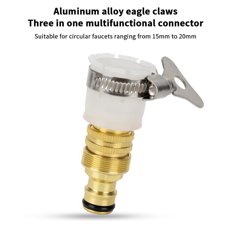 Brass Hose Tap Connector 15-20Mm Mixer Tap Adapter Garden Water Pipe Adaptor Fitting Kitchen Faucet Adapter 3 In 1 Multi-Purpose золотистый