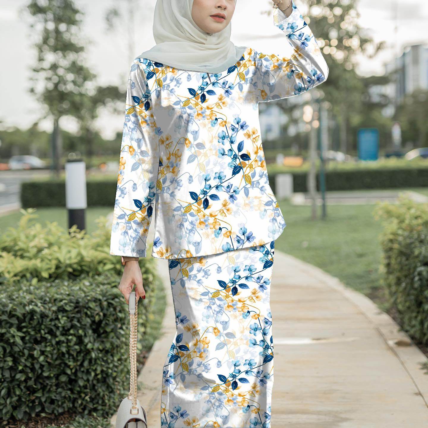 

2025 новый дизайн с набивным рисунком в этническом стиле женский мусульманский костюм удобный дышащий элегантный милая серия модный тренд классический 4XL чёрный