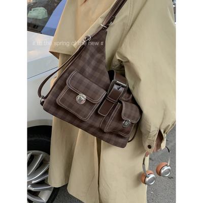 Autumn Casual Large Capacity Underarm Bag Women's 2025 New Plaid Tote Bag Multifunctional Shoulder Backpack
