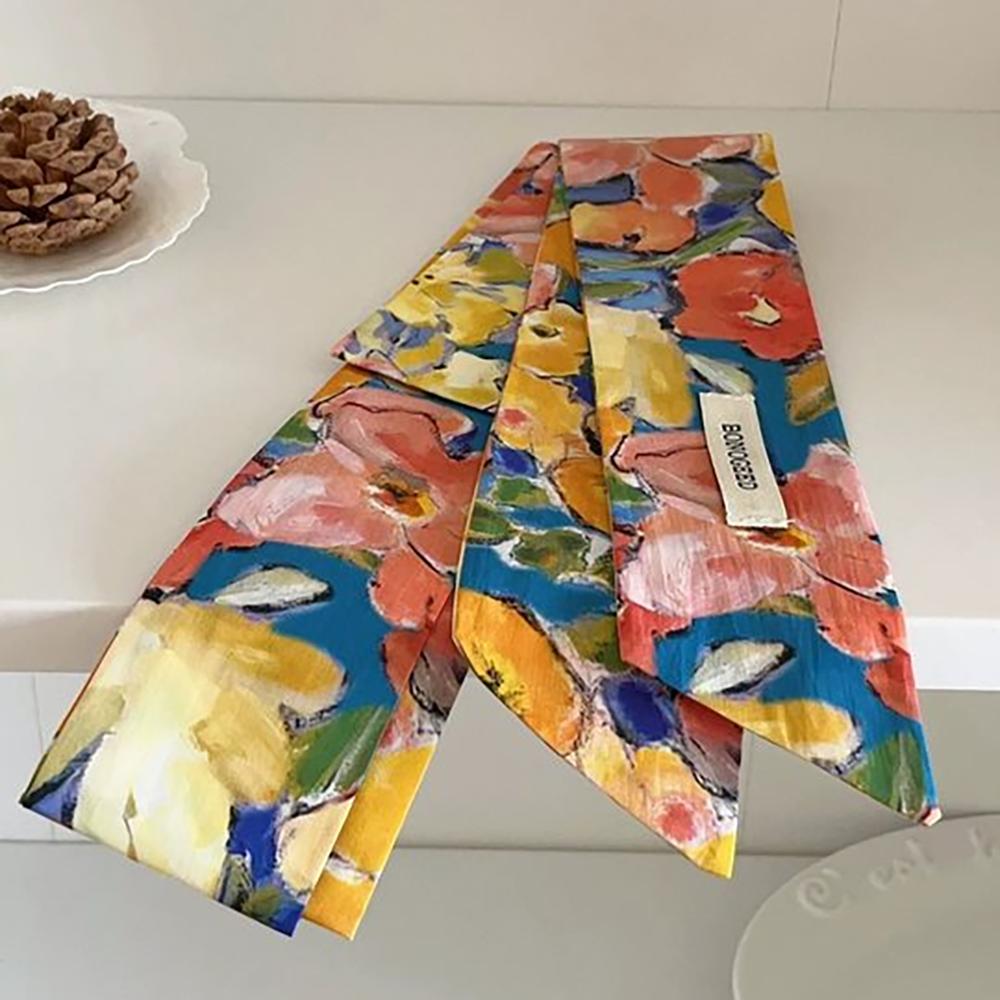 Flower Field Oil Painting Scarf Cotton Extended Long Ribbon Neckerchief Scarf Headband  Women