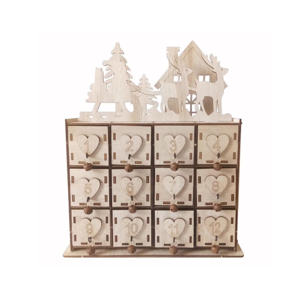 Wooden Storage Box with Drawers Cut Trinket Decorative Advent Calendar for