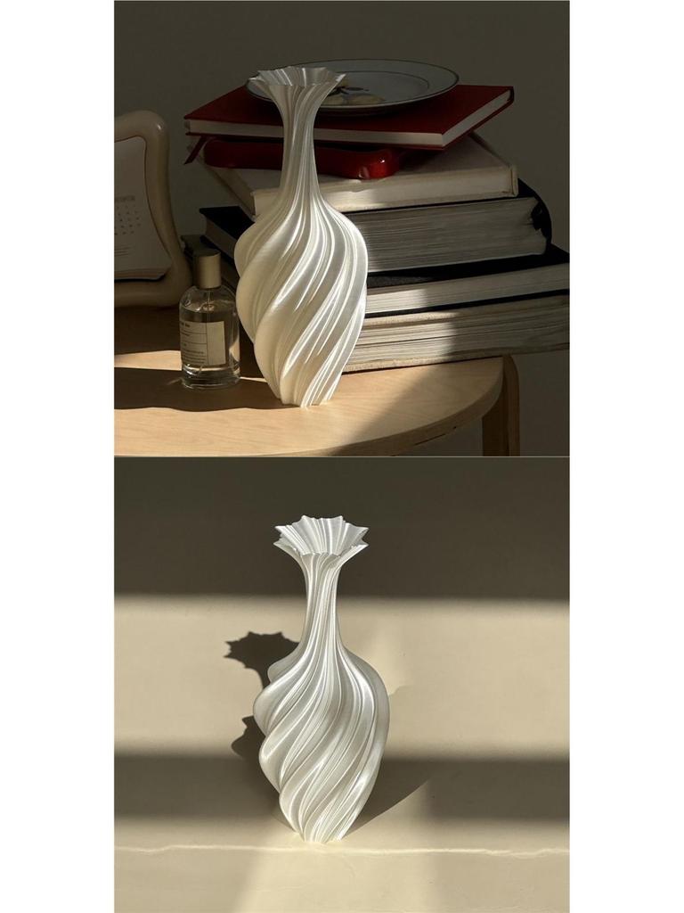 Minimalist Nordic 3D-Printed Twisted Abstract Floral Vase