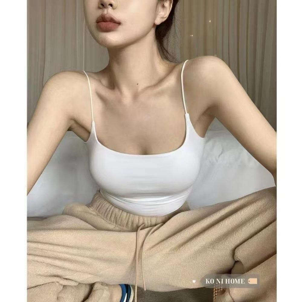 Dámské letní tílko s vycpávkou na hrudi, ledově hedvábné, halterové, crop topy, tílko s odhaleným zádovým výstřihem, módní trubkové tílko bez rukávů, zkrácená vesta