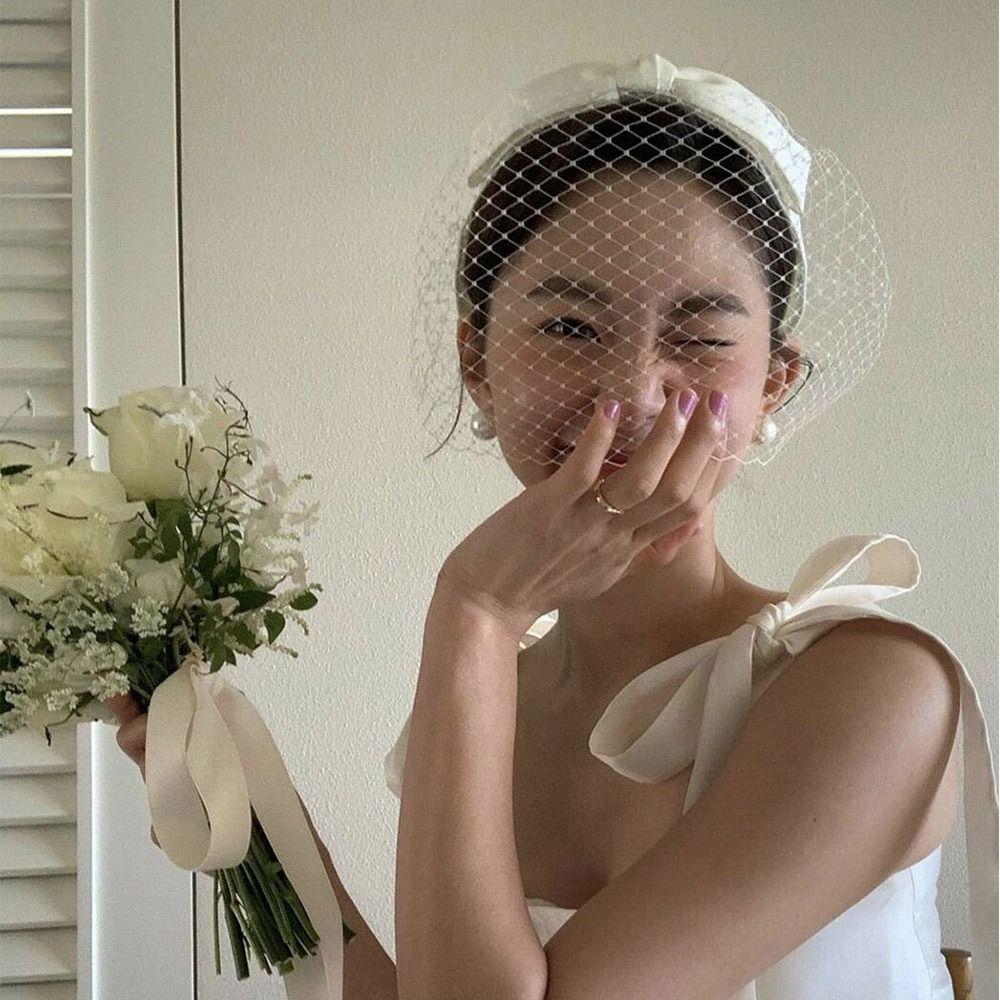 French Style Bride Veils Satin Bow Wedding Headband Exquisite Bridal Headwear Tiara