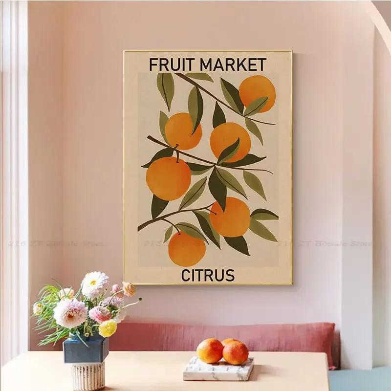 Cherry Lemon Orange Fruit Market, HD Canvas Print Wall Art Poster, Suitable for Home, Store, Restaurant ation Painting