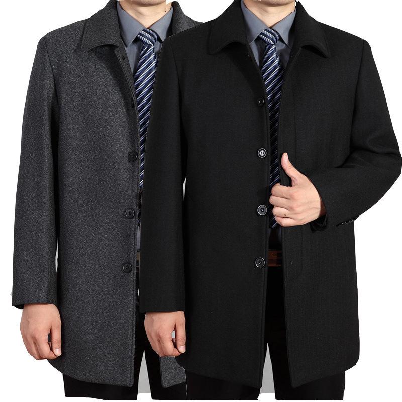 Herren Midilanger Wollmischungs-Trenchcoat - Warme Herbst-/Winter-Oberbekleidung für Mittelalte und Ältere