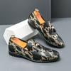 Men Printing Loafers Leather Shoes Formal Business Flats Slip On Shoes Wedding Dress Prom Black Shoes Large Size
