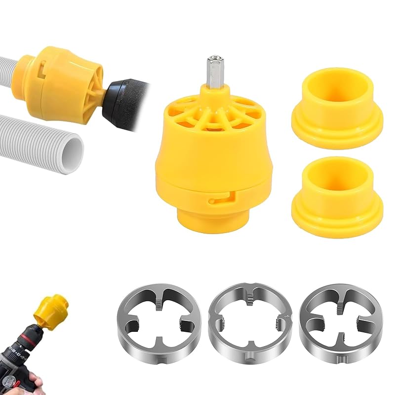 PVC Pipe Threader, Electric Drill Compatible PVC Pipe Threader Kit, PVC Thread Maker Tool for Electric Drill, with 3 Dies,1/2", 3/4", 1" Npt (B