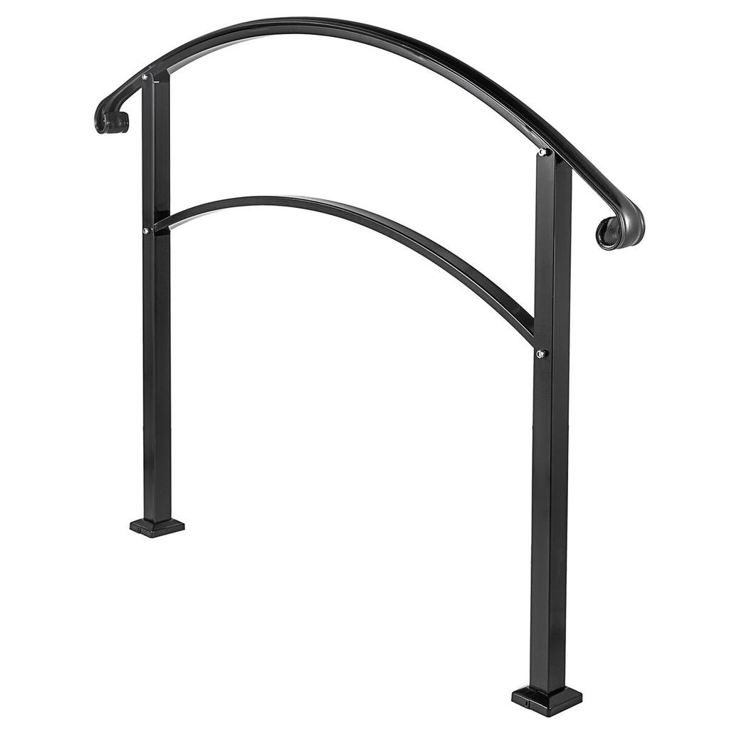 Adjustable Wrought Iron Transition Handrail Matte Black 4FT Fits 4 Steps