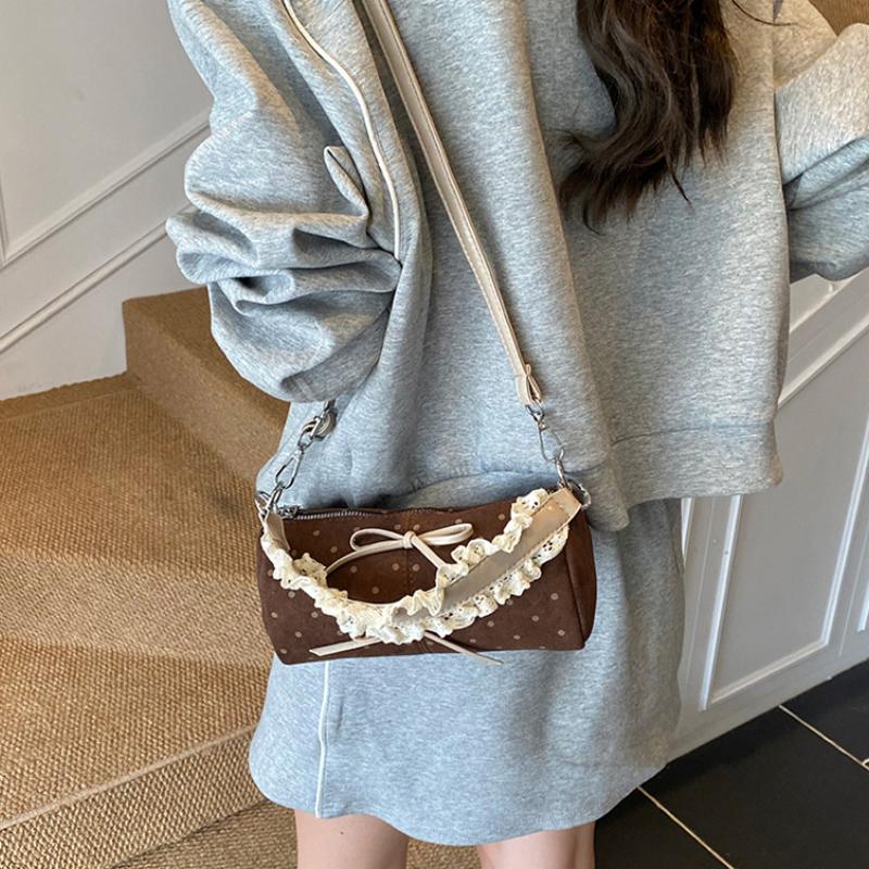 Polka Dot Print Pillow-shaped Bag Korean Style Wave-patterned Shoulder Bags Girls Handle Bag With Bow New Cute Wallet Phone Bags