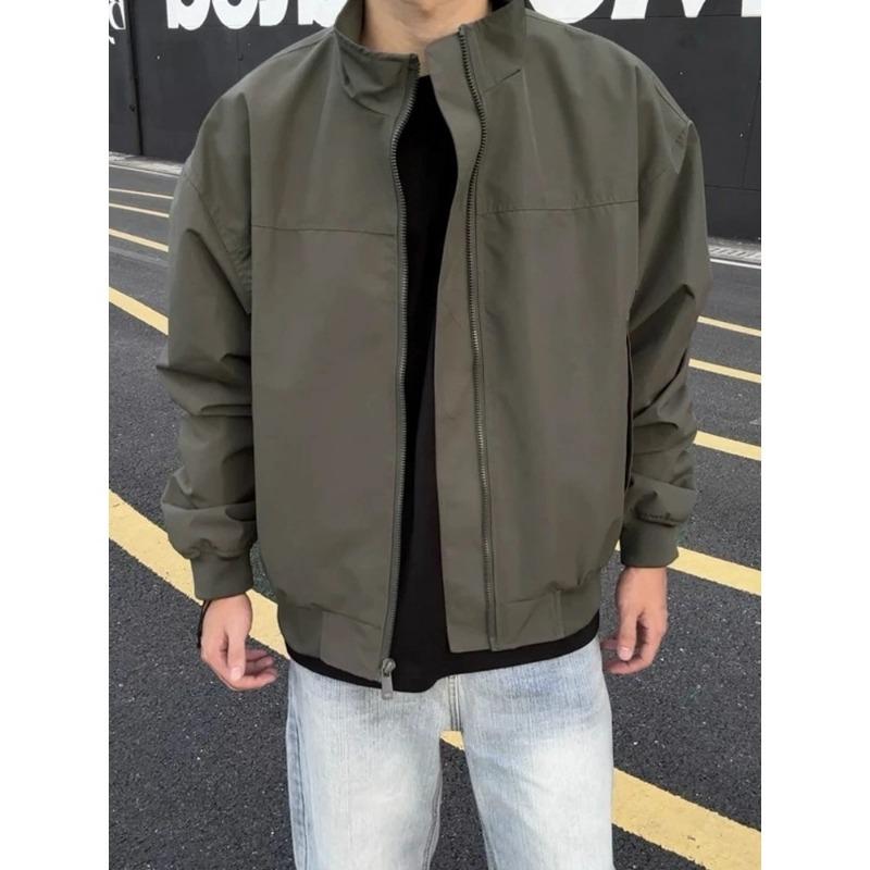 Mens Loose Plus Size Cropped American Workwear Stand Collar Waterproof Jacket