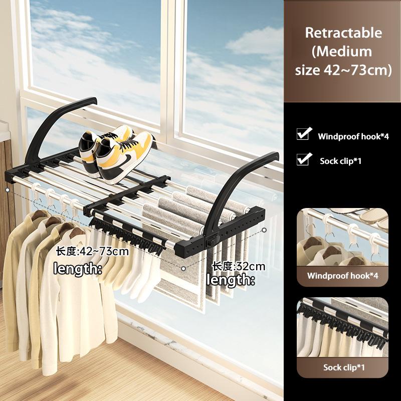 Multifunctional Extendable Clothes Drying Hanger Window Hanging Organizer Storage Rack Balcony For Airing  Towel Clothes Shoe