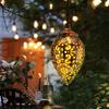 3PCS Solar Metal Olive Ball Water Drop Pendant Light Waterproof LED Outdoor Garden Landscape Lamp for Patio Yard Pathway Party Decor