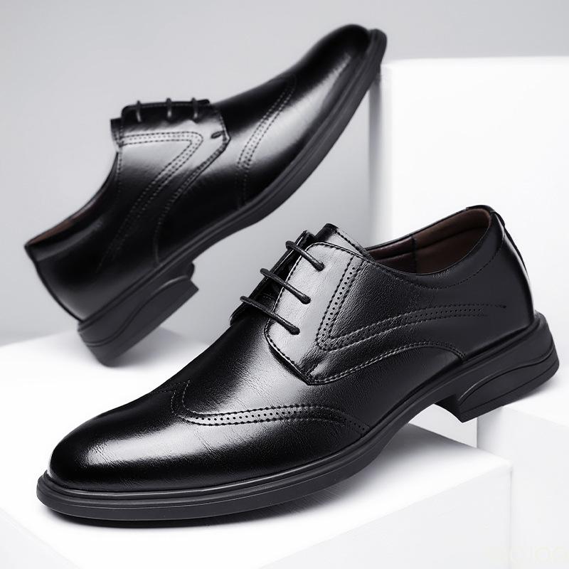 Fashion New Genuine Leather Men's Shoes Fashion High End Dad Leather Shoes Casual Wear Resistant Business Shoe Black Male Work Shoes