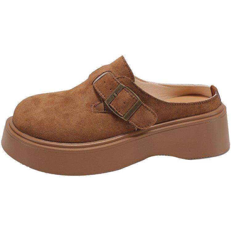 

[Youshilai] Ретро тапочки баотоу с круглым носком женские весна 2025 новые маффин темперамент универсальные на одной педали 40 верблюд