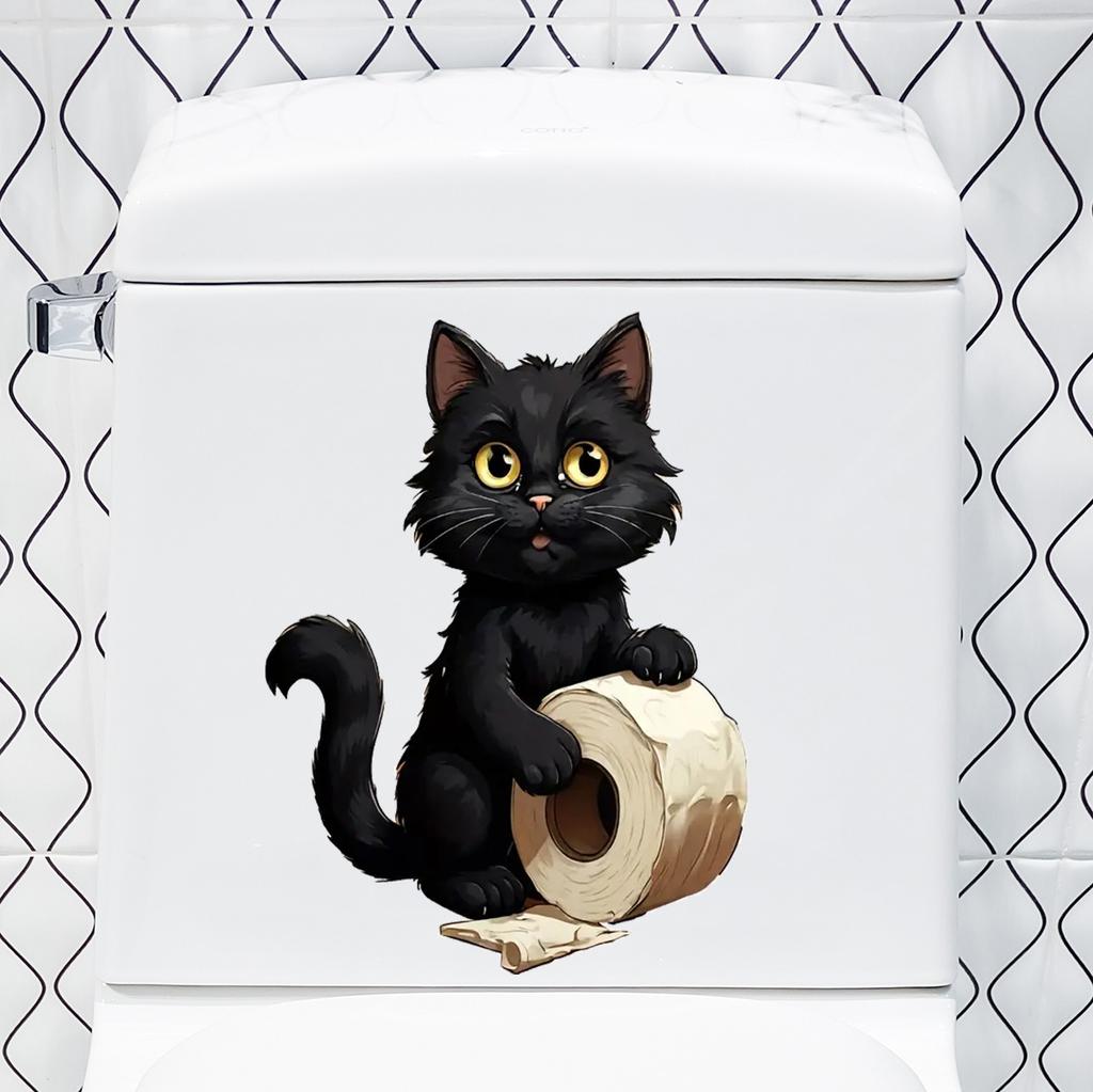 Self-adhesive Black Cat Toilet Paper Roll Sticker for Bathroom Toilet Seat Home Decor