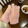 Winter Thickened Faux Rabbit Fur Gloves Warm Mink Fur Cycling Solid Color Five-Finger Outdoor Skiing Cold-Proof Gloves