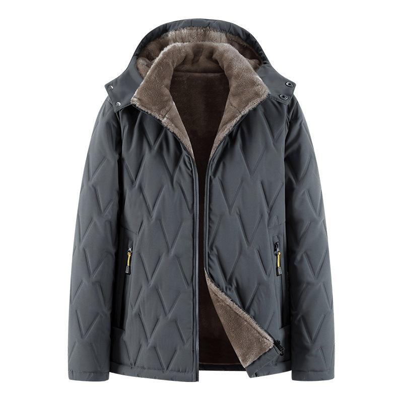 

Осень и зима Большие размеры для мужчин среднего возраста Толстая бархатная свободная короткая повседневная куртка на молнии со съемным капюшоном Теплая повседневная ветрозащитная универсальная верхняя одежда XS