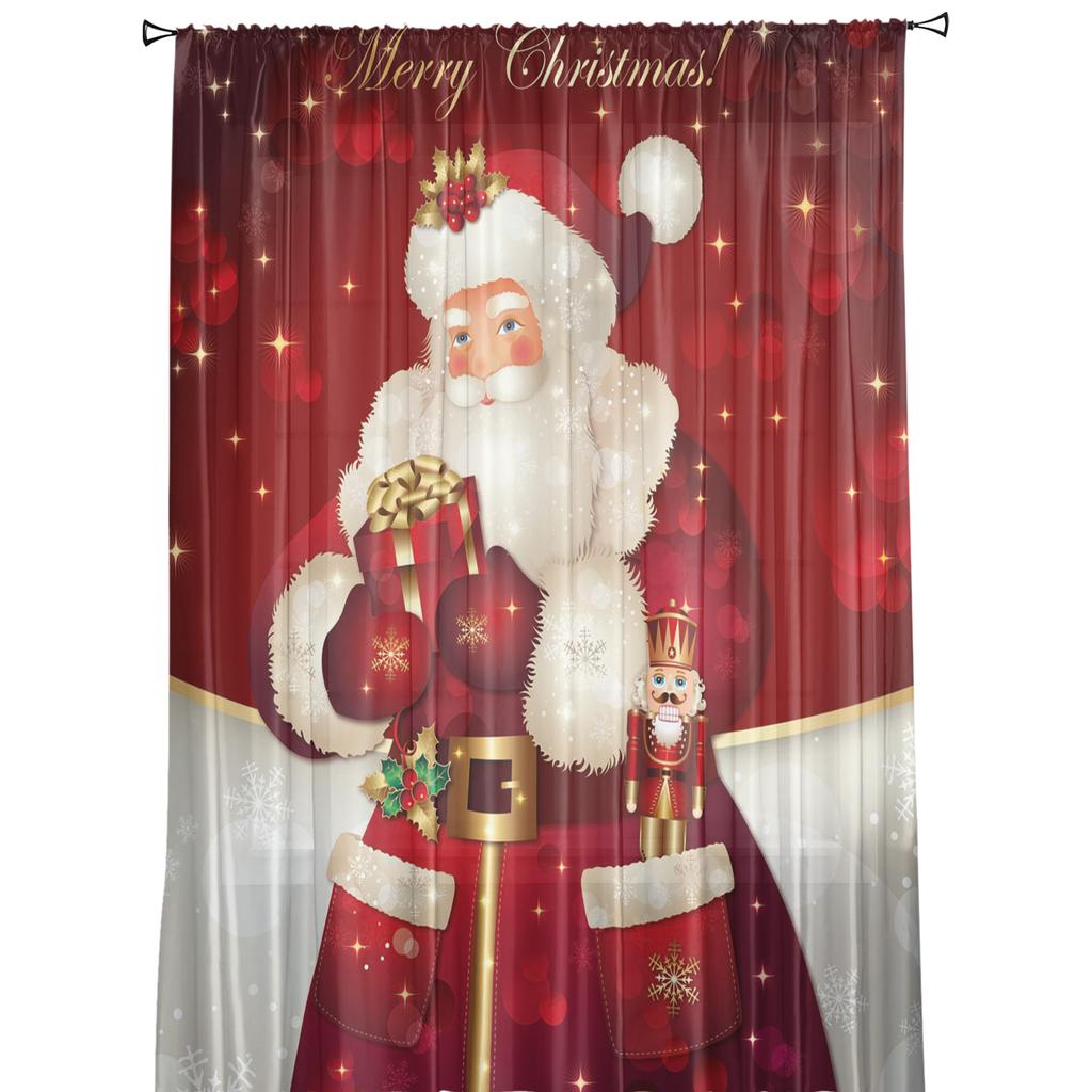 Merry Christmas Santa Claus Red Sheer Curtains for Living Room Modern Voile Curtain Bedroom Tulle Curtains Window Drapes Decor