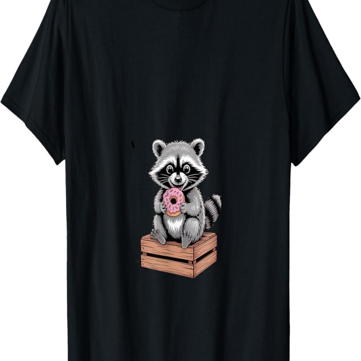 Raccoon with Donut Cute Sweet Tooth Animal Lover T-Shirt S чёрный