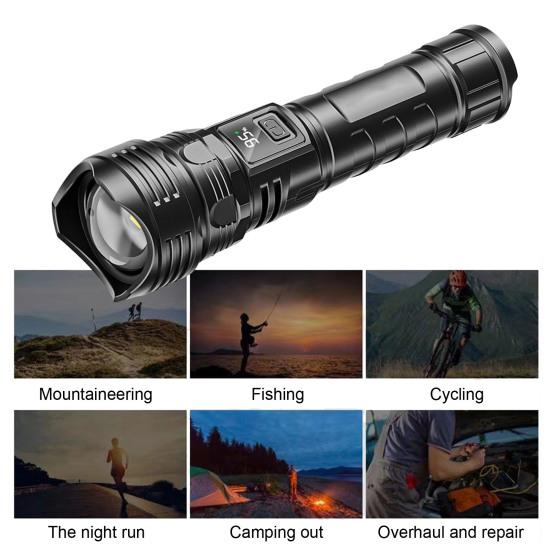 Yousheng High-brightness LED Flashlight Digital Display Waterproof Rechargeable Flashlight Energy-saving LED Torch for Outdoor Camping Patrol