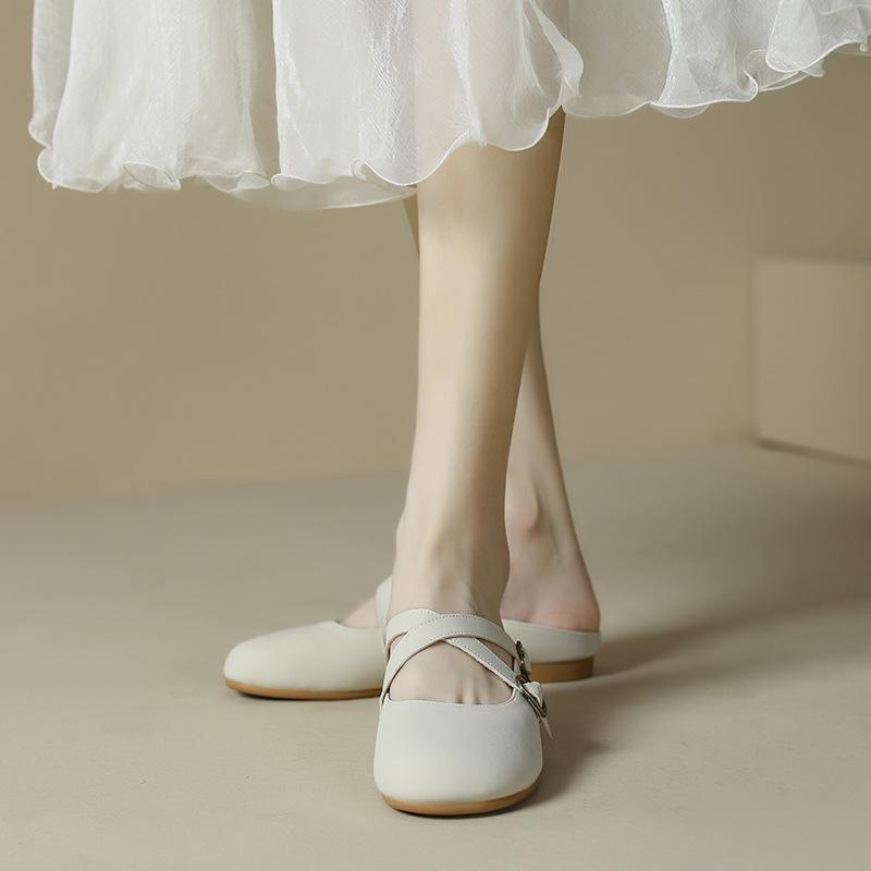 Baotou Half Slippers Women's Summer Lazy Casual Flat Bottom Shallow Mouth Mary Jane Shoes Single Shoes