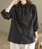 MRLuse Striped Loose with and Plus Easy To Move Linen Blouse, Cotton-Linen Look, Lightweight, Fit, Casual, Cufflinks, Spring, Summer, Fall, Women's,
