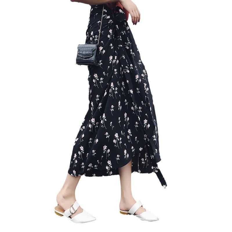 Bedrucktes Chiffon-Midikleid im Bohemian-Stil mit Wickelrock mit Bindegürtel (8016)