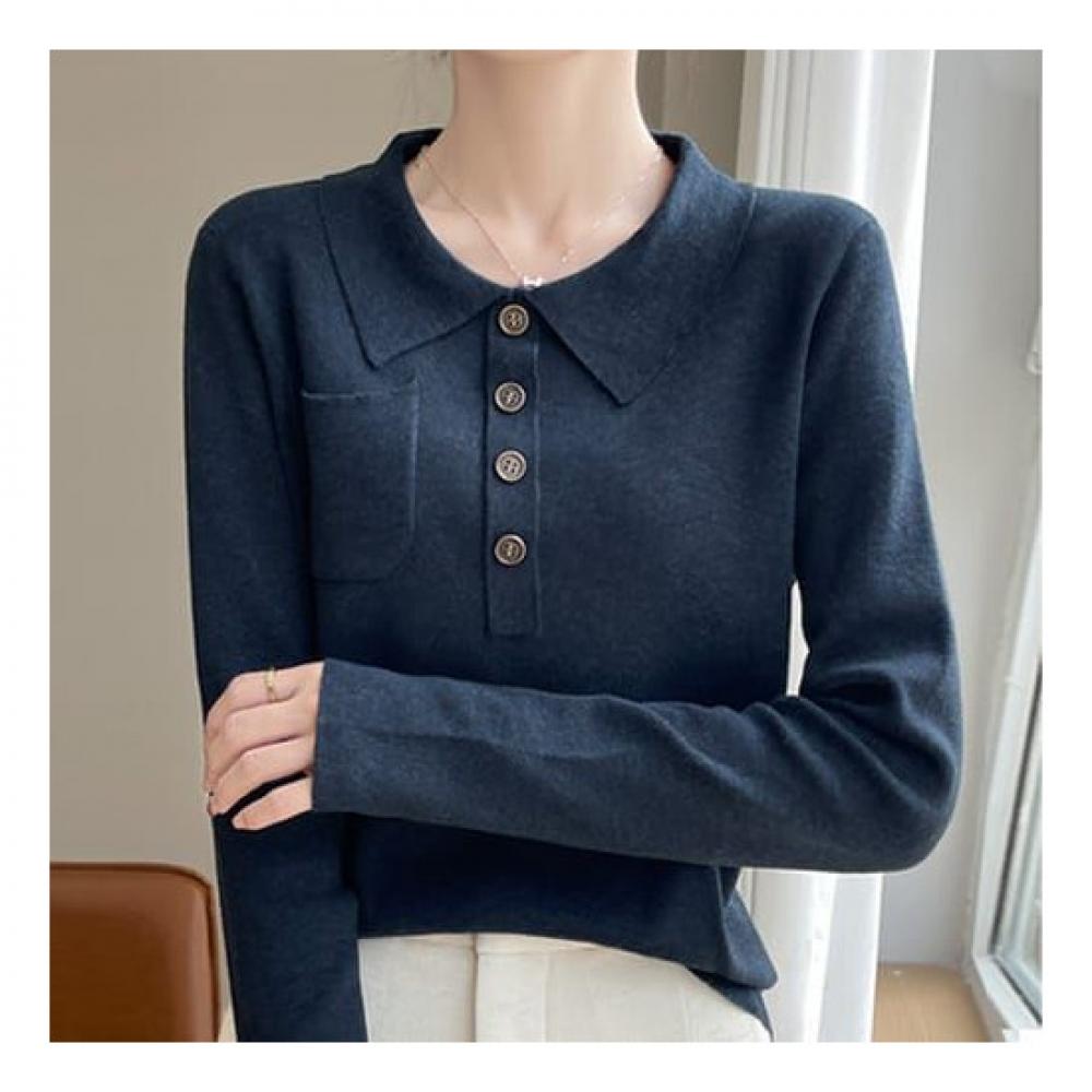 Navava Men Basic Long Sleeve Collar KniT T shirT Nk2336