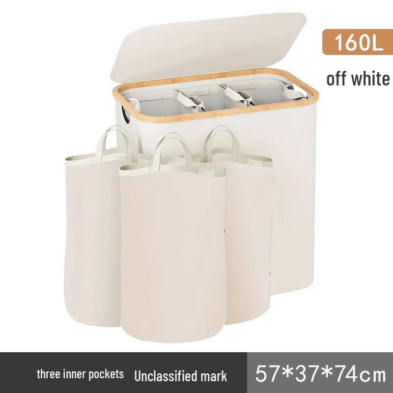Foldable Bamboo Laundry Hamper with Lid - Oxford Cloth Dustproof Storage Basket