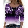 Spring and Autumn Round Neck Rose Pattern 3D Gradient Printed Top Fashionable Casual Long Sleeved Women's T-shirts