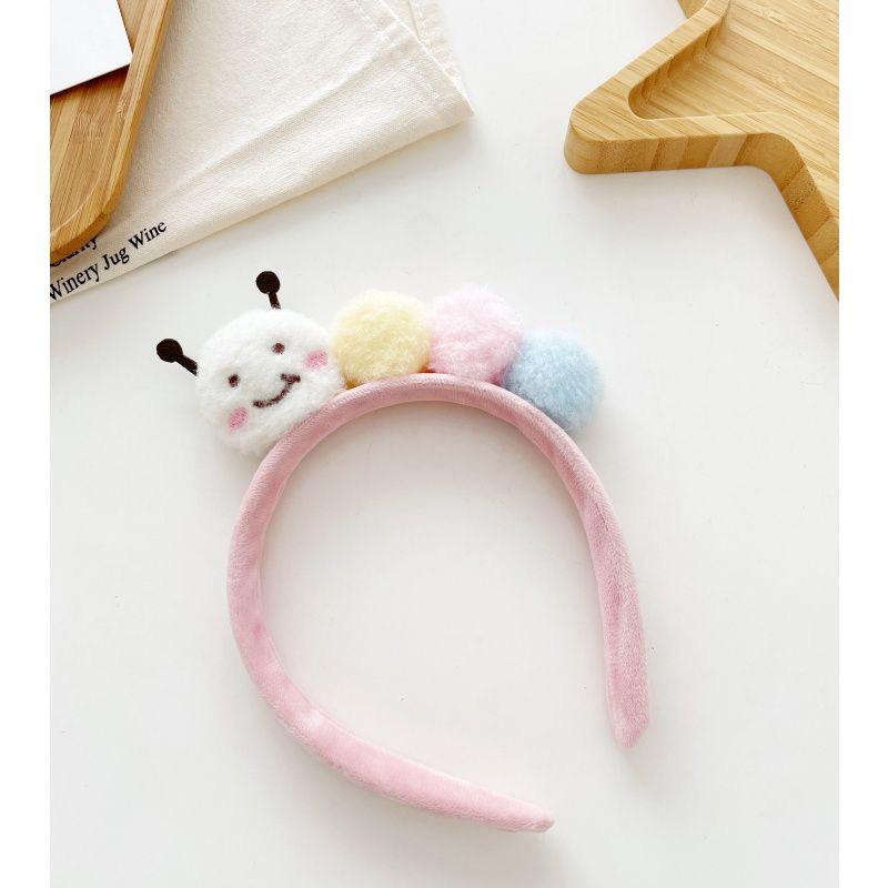 Adorable Caterpillar Plush Headband for Face Washing - Cute Pom-pom Cartoon Hair Accessory for Girls and Women