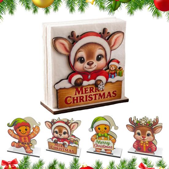 Xmas Gift for Home Wooden Christmas Napkin Holder, Gingerbread Man And Deer Design, Decorative Kitchen Accessory Vertical Paper Towel Storage