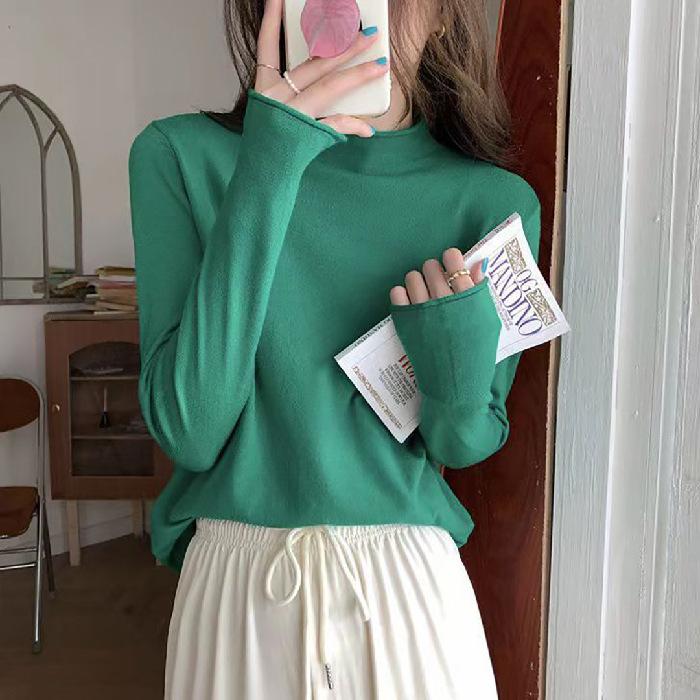 Autumn and Winter Latest Korean Version of Half High Neck Solid Color Base Shirt Fashion Ins Slim-fit All Knitted Top Female Tide