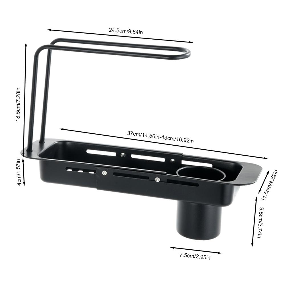 

Выдвижная полка для хранения раковины, расширяемая тонкая сушилка для кухни, органайзер для раковины с вешалкой для полотенец для дома, ванной комнаты, кафе чёрный