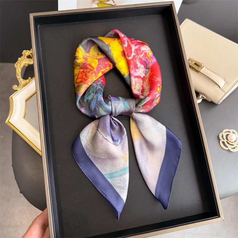 2026 New Floral Printed Square Scarf for Women Soft Lightweight Scarf Headbands Fashion Bag Tie Ribbon Hair Bands Bandana