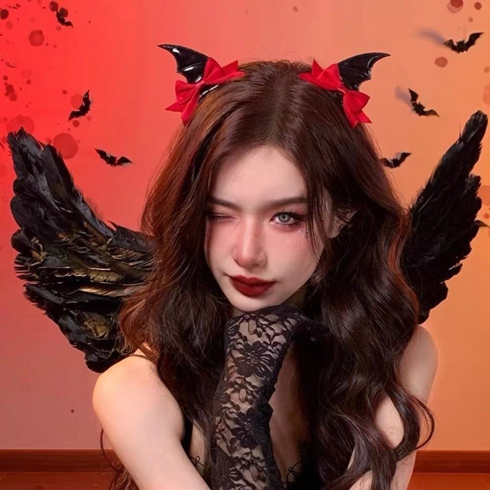 2 Pcs Gothic Style Halloween Hairpins Bow Bat Duckbill Clips Funny Bat Wings Hair Clips Spicy Girl